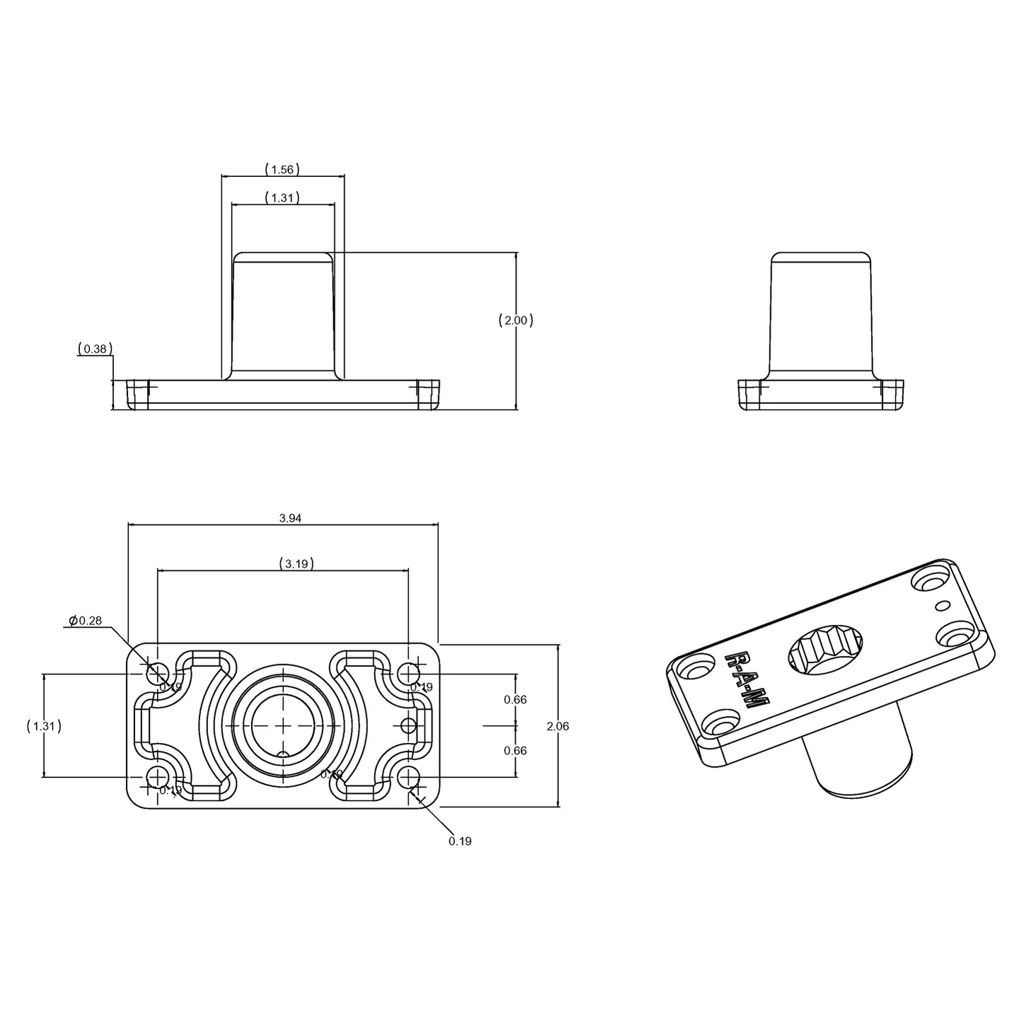 RAM-114FMU - RAM ROD Flush Spline Post Base – Image 3