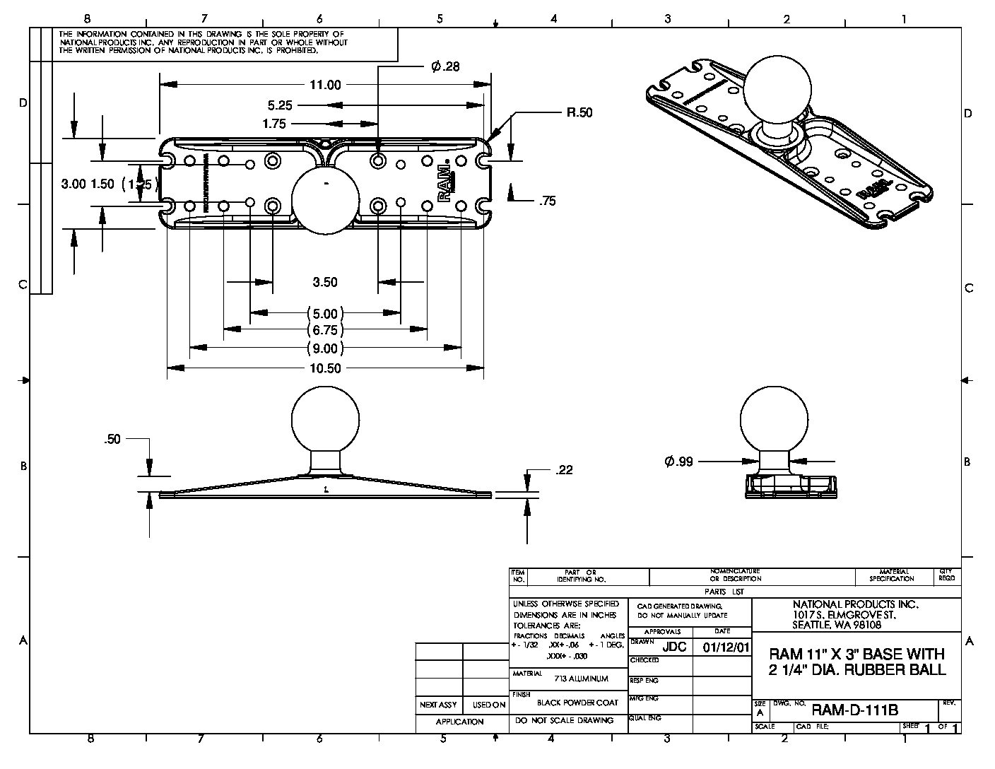 RAM-D-111U-C - RAM Mounts Large Marine Electronics Mount – Short Arm - Image 6