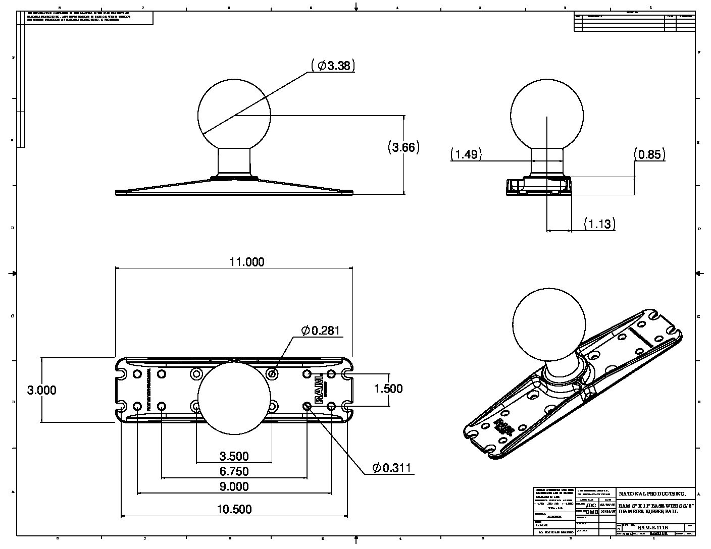 RAM-E-111BU - RAM Mounts Large Marine Electronics Ball Adapter – Image 2