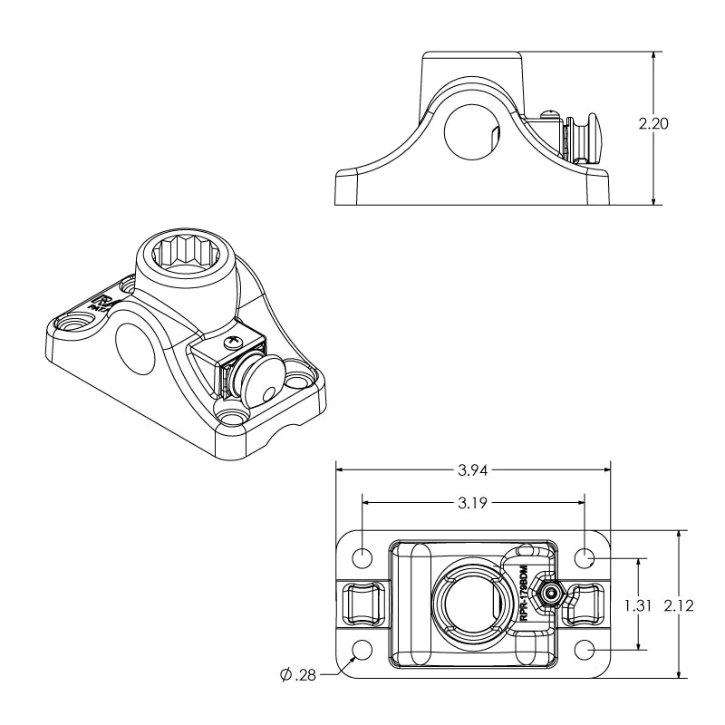 RAM-114BMPU - RAM-ROD Combination Bulkhead/Flat Surface Base with Plunger for Spline Posts - Image 3
